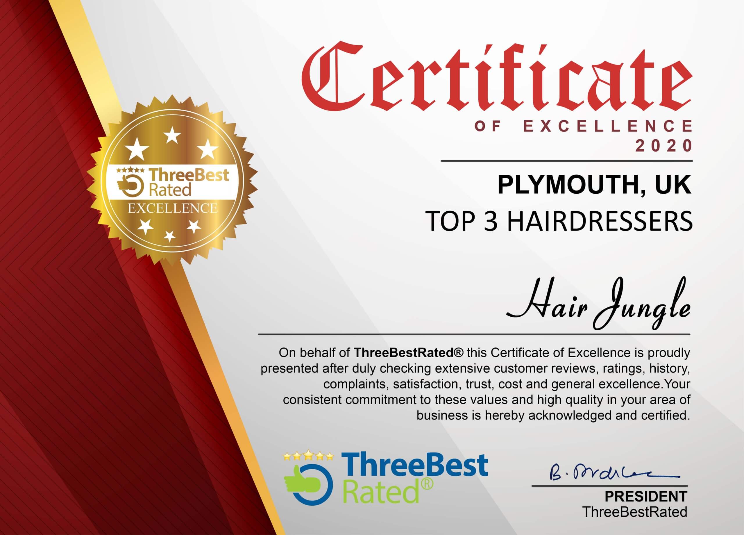Three best rated certificate 2020 - Hair Jungle